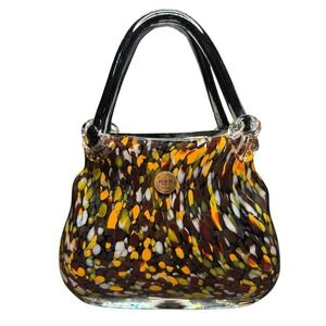 Block Crystal Mouth Blown Purse Handbag 10" Polished Art Glass Murano Style